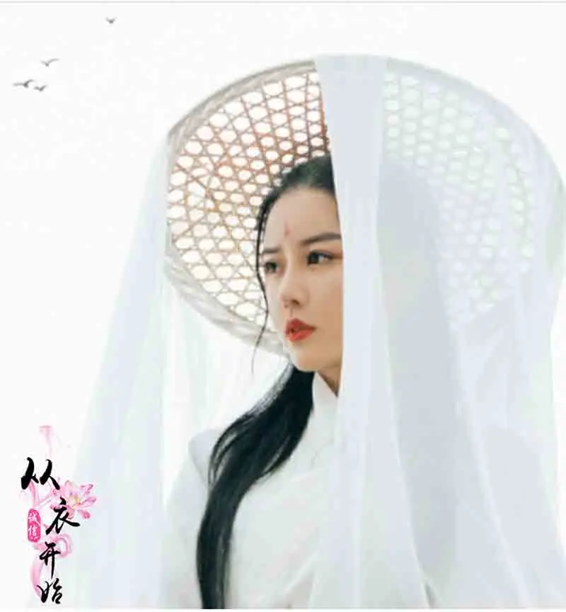 Chinese Ancient Vintage Cap Women Hanfu Hat With Long Veil Douli Hat Cosplay Prop Hanfu Bucket Hats White Red Black For Women