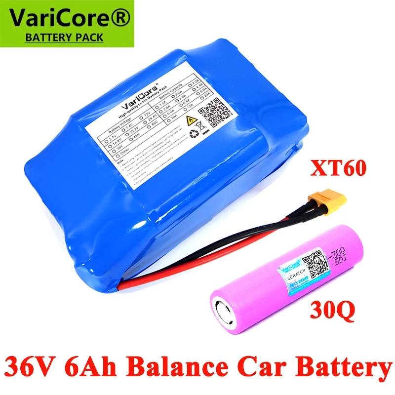 

VariCore 36V 6Ah 6000mAh INR18650-30Q 2 wheel electric scooter self balancing 18650 lithium battery pack for Self-balancing Fits