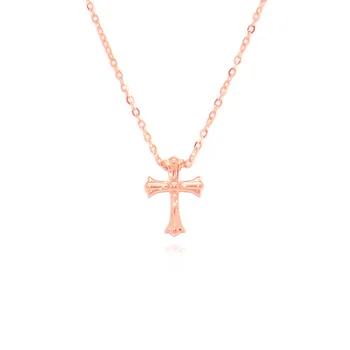 

Classic Cross Clavicular 18k True Real Solid Rose Gold Pendant Necklace Set For Women Girl Fancy Religious Office Jewelry Gift
