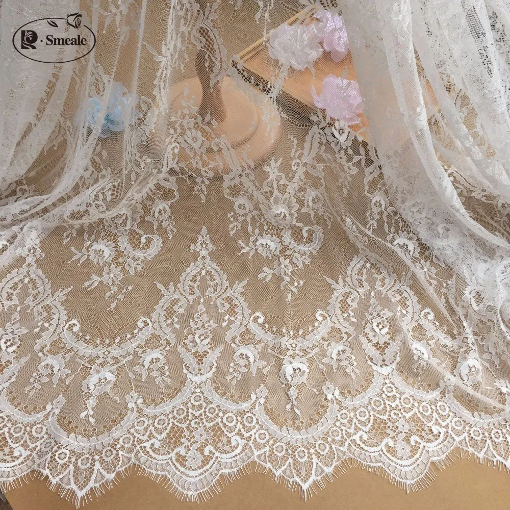 3M / Lot French Eyelash Lace Fabric 150cm White Black Diy Exquisite Lace Embroidery Clothes Wedding Dress Accessories lace fabric lace garment accessories lace sewing supplies lace accessories lace sewing accessories