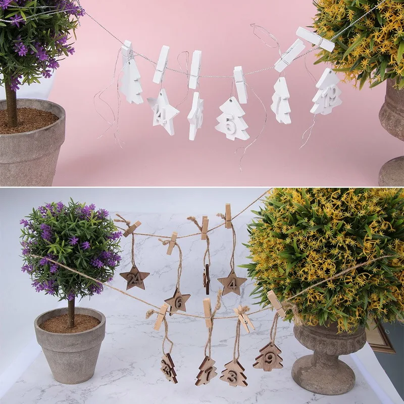 New1Pack Рождество DIY Подвеска для календаря Рождество деревянный узор 1-24 календарь Висячие поздравительные открытки Рождественские украшения