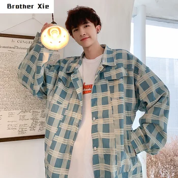 

Autumn New Jacket Men Fashion Casual Hat Detachable Plaid Jacket Man Streetwear Wild Hip Hop Loose Bomber Jacket Male Clothes