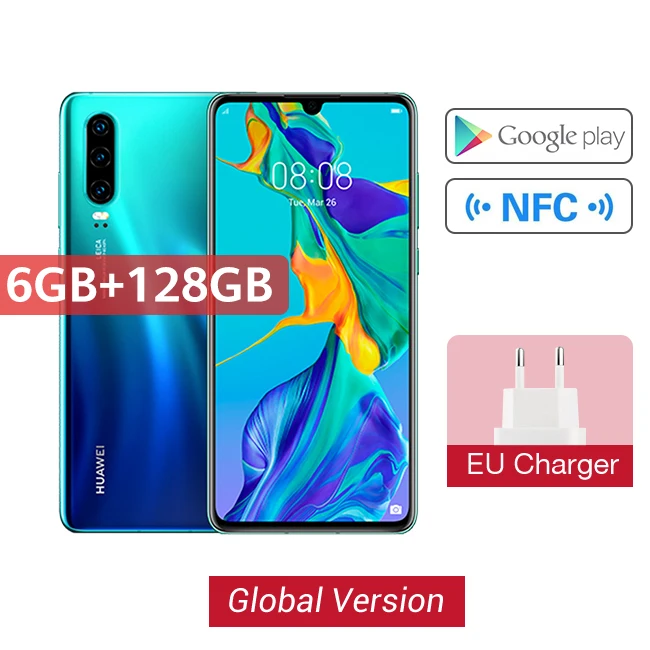 Смартфон huawei P30 с глобальной версией, 6 ГБ, 128 ГБ, Kirin 980, 30x, цифровой зум, четырехъядерный экран 6,1 дюйма, OLED, NFC, 3650 мАч - Цвет: 6GB 128GB Aurora