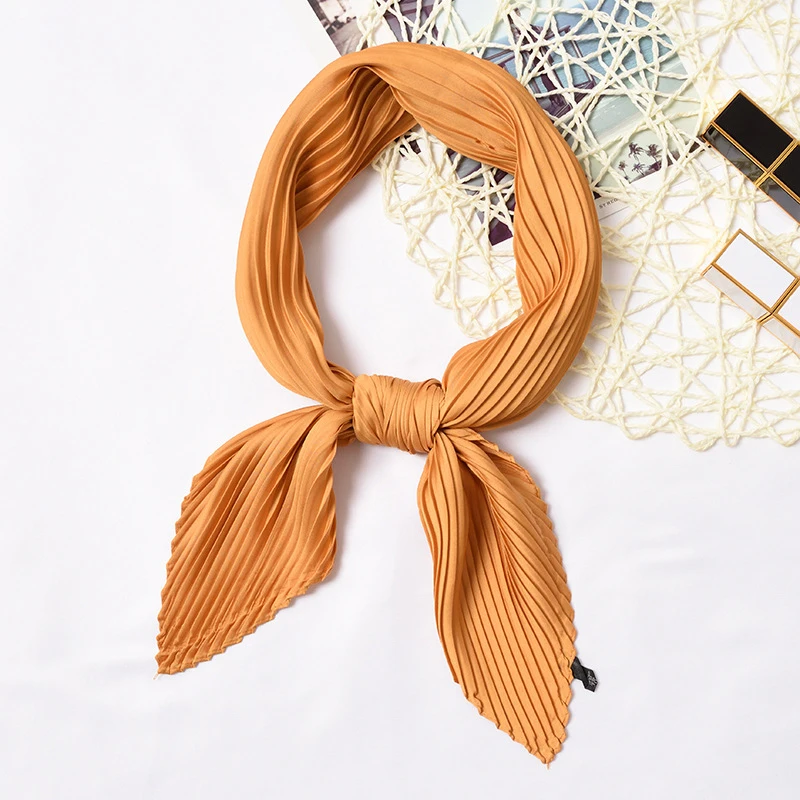 Простой женский квадратный шелковый шарф узкая лента на шею маленькая плиссированная повязка на голову атласный фуляр шарфы - Цвет: Color 5