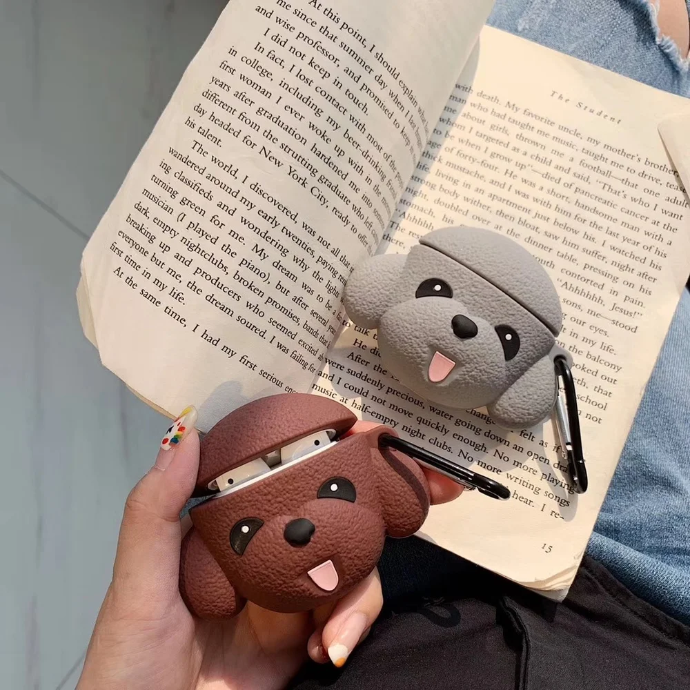 

Cartoon 3D Teddy Dog Cute Earphone Case for Apple AirPods 1 2 Silicone Headphone Cases for Airpods 2 Protective Cover with Hook