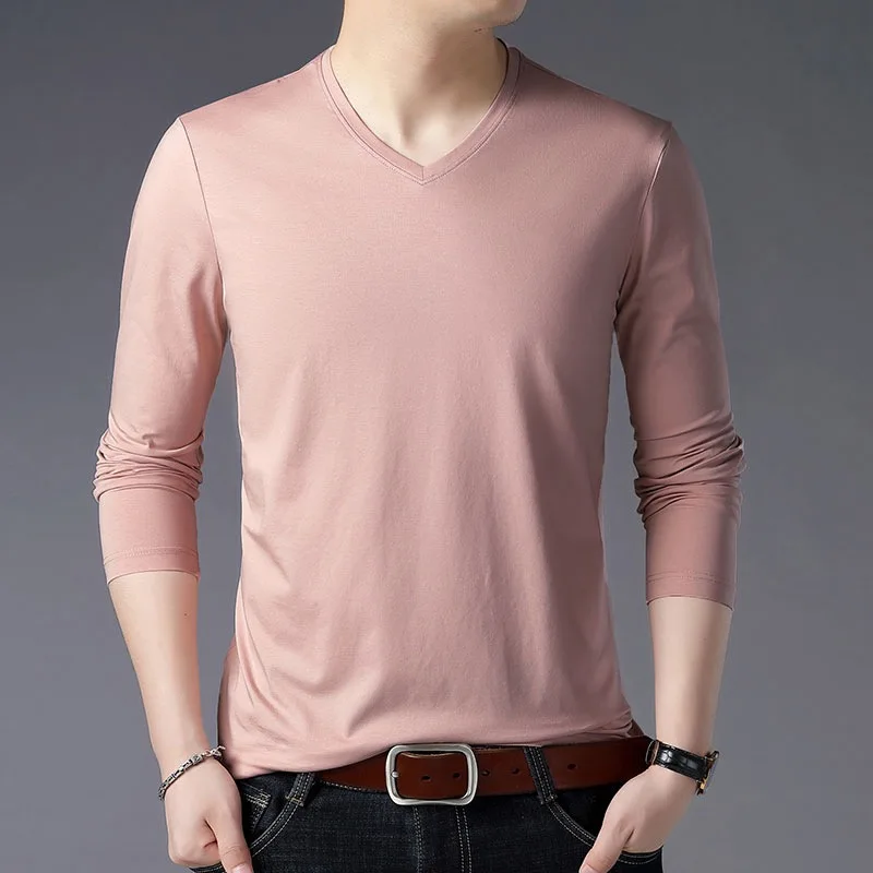 

Casual Shirt Men Slim Long Sleeved Spring T-shirt Thin Solid Color tshirt Full Sleevet T Shirt homme
