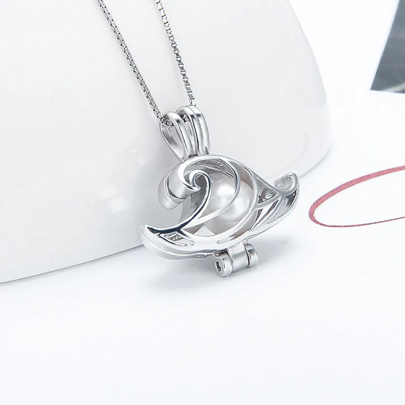 3pcs Sea Wave Shaped Women Silver 925 Jewelry Pendant for Necklace 925 Sterling Silver Pearl Pendant Locket SC021SB
