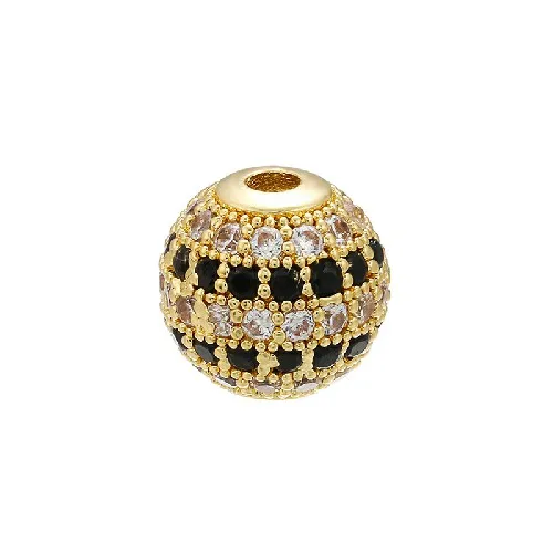 Gold and black 10 мм, лучшее качество, латунные кубические циркониевые Круглые бусины для самостоятельного изготовления ювелирных изделий, смешанные цвета, отверстие: 1,8 мм, Модель: VZ6 - Цвет: Gold and black