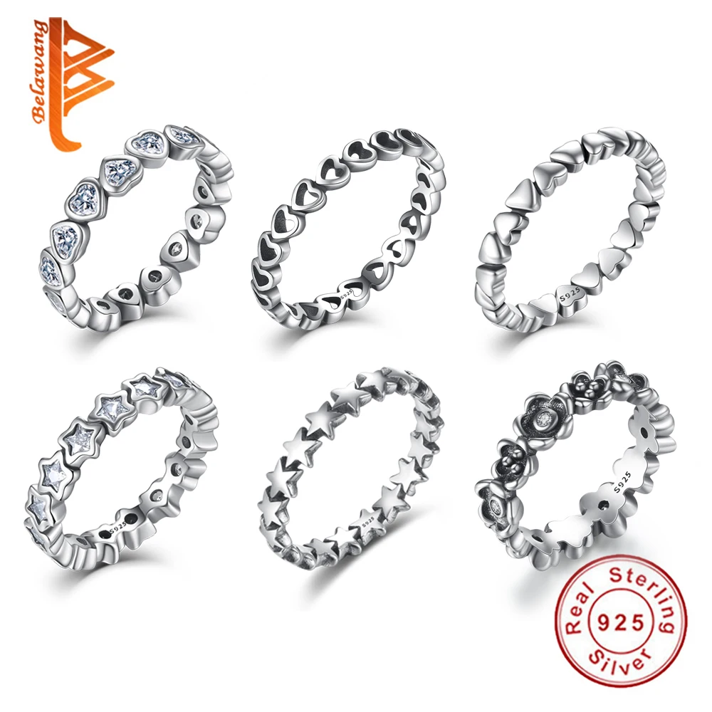 

2019 New Real 925 Sterling Silver Stackable Ring Star Clear Zircon Crystal Finger Rings for Women Party Birthday Jewelry Gift
