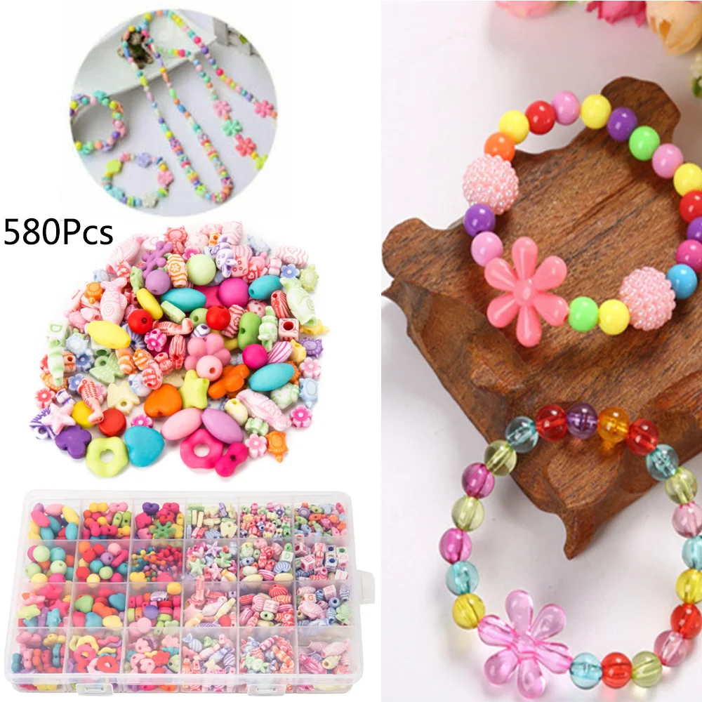 Girls Kids DIY Bracelet Arts Craft Make Own Beads Jewellery Making Set Box Kit.