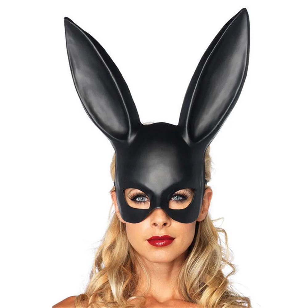 Черная Женская сексуальная маска с кроличьими ушками, милые длинные уши кролика, повязка маска для Хэллоуина, маскарад, вечерние аксессуары для косплея