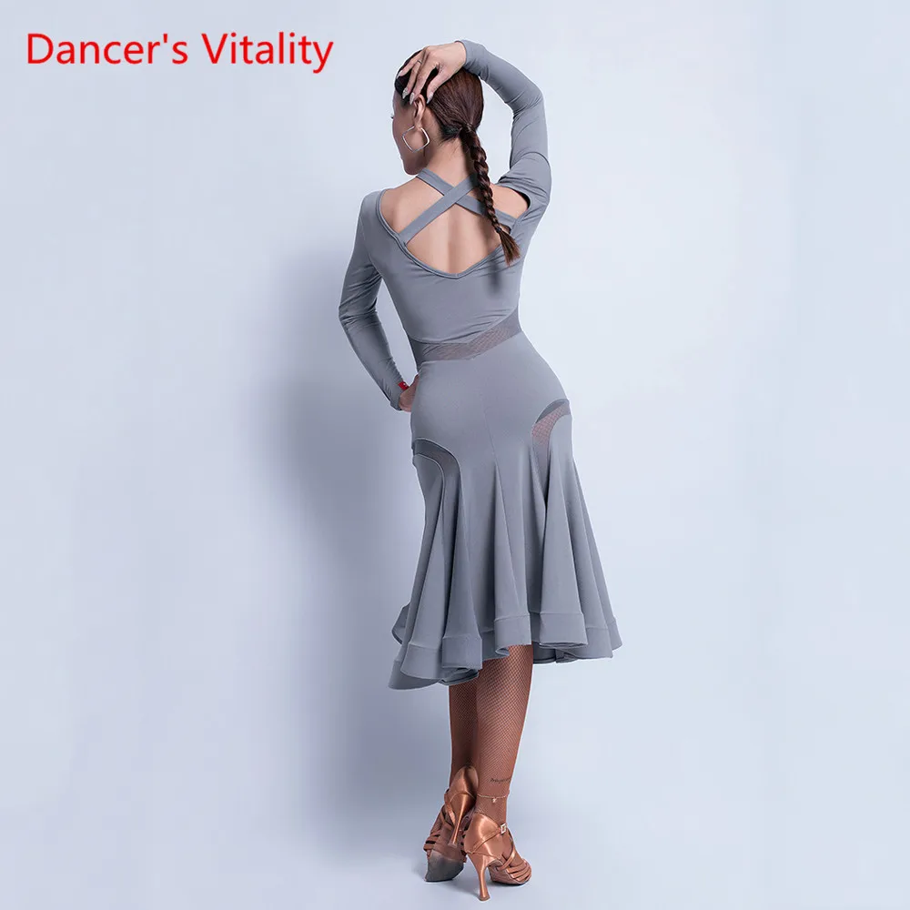 Юбка для латинских танцев, женское платье для взрослых, сексуальное платье с v-образным вырезом для выступлений, тренировочный танцевальный костюм, новая одежда для профессиональной практики
