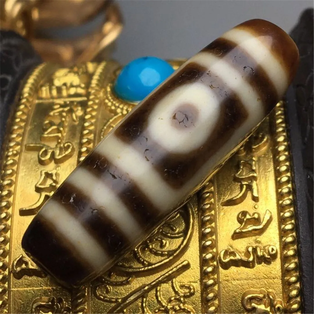Natural Agate Dzi TTwo Three Eyes Support DIY Old Object Heirloom Tibetan Man's Woman's Featured Loose Jewelry Patina | Украшения и
