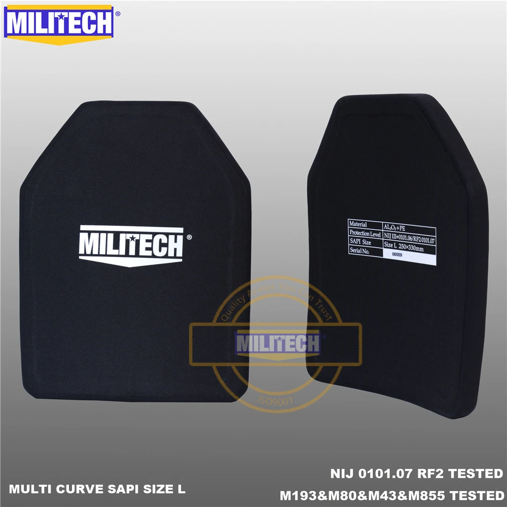 Пуленепробиваемая пластина MILITECH SAPI и 10x12 NIJ III + /NIJ 0101 07 RF2 из оксида алюминия