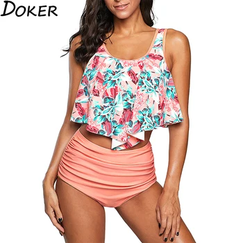 

2020 Floral Print Bikini High Waist Sexy Swimwear Women Two Piece Swimsuit Bikini Plus Size Girl Beach Bathing Suit Swimwear