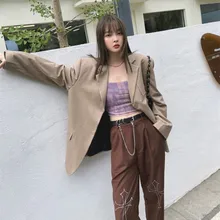 

Real shot 2021 autumn new suit jacket women's mid-length khaki loose casual temperament suit jacket