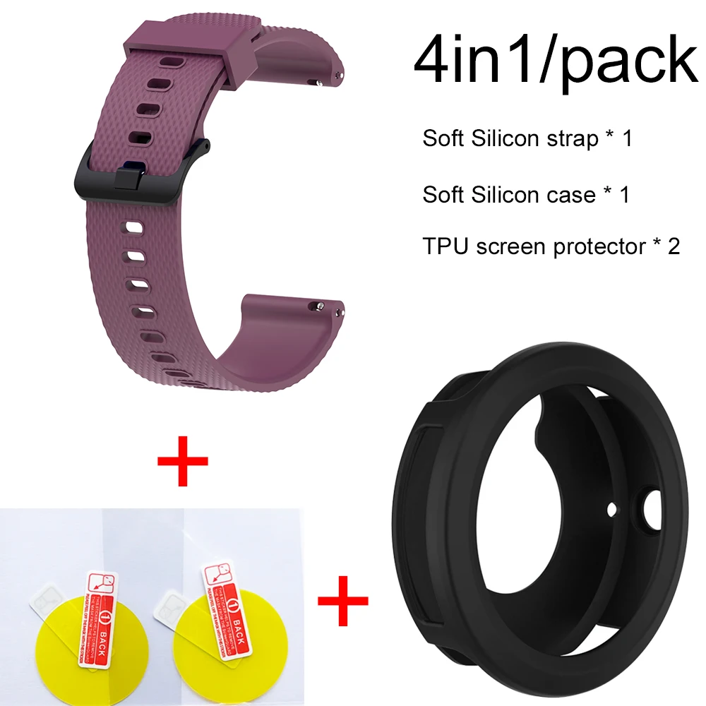 Purple-Black case 4в1 умные часы аксессуары для Garmin Vivoactive3 Ремешок Браслет мягкий силиконовый браслет для Vivoactive 3 Чехол пленка для экрана - Цвет: Purple-Black case