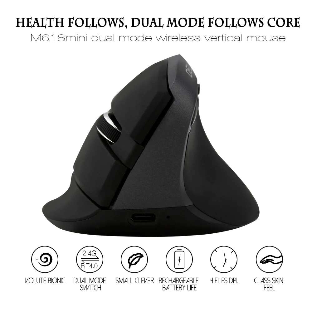 Delux M618 мини беспроводная Bluetooth 4,0 Двухрежимная перезаряжаемая эргономичная Вертикальная мышь 2400 dpi оптическая RGB игровая мышь