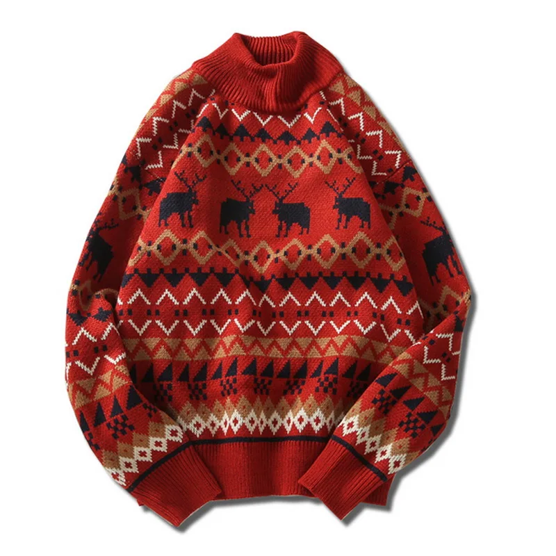 

2021 Winter Autumn Sweaters Men Christmas Print O Neck Slim Pullover Fashion Harajuku Sweater Mens Soft Casual Knitted Sweaters
