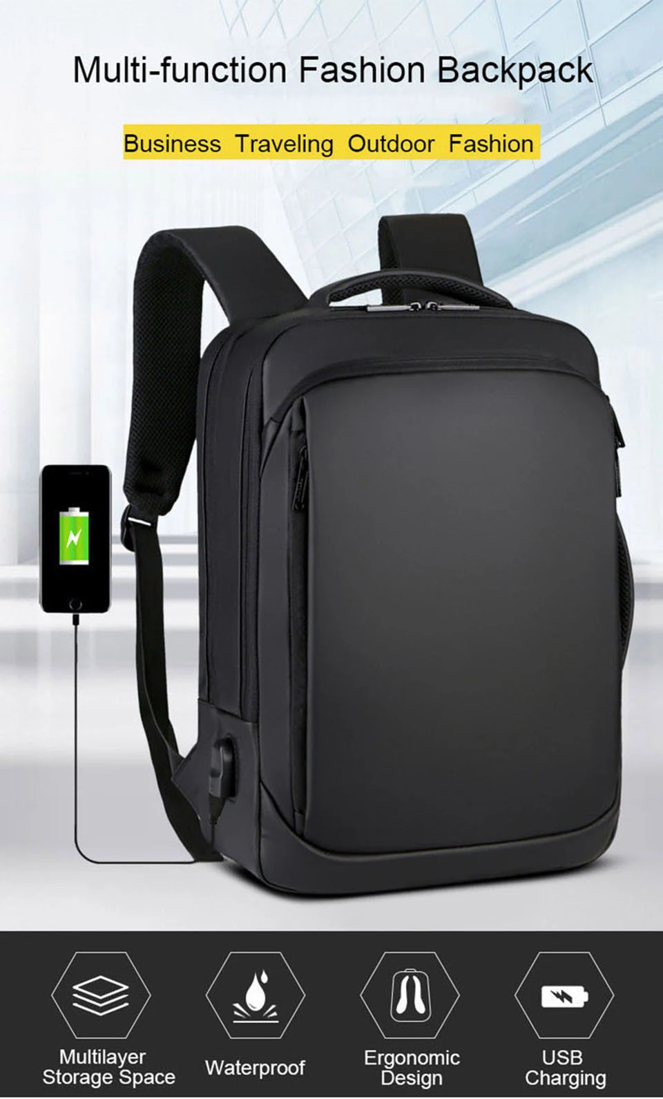 Laptop Business Mens Backpack Notebook Student School Backpacking Male USB Charging Waterproof Backpacks Smart Travel Bags Pack (1)