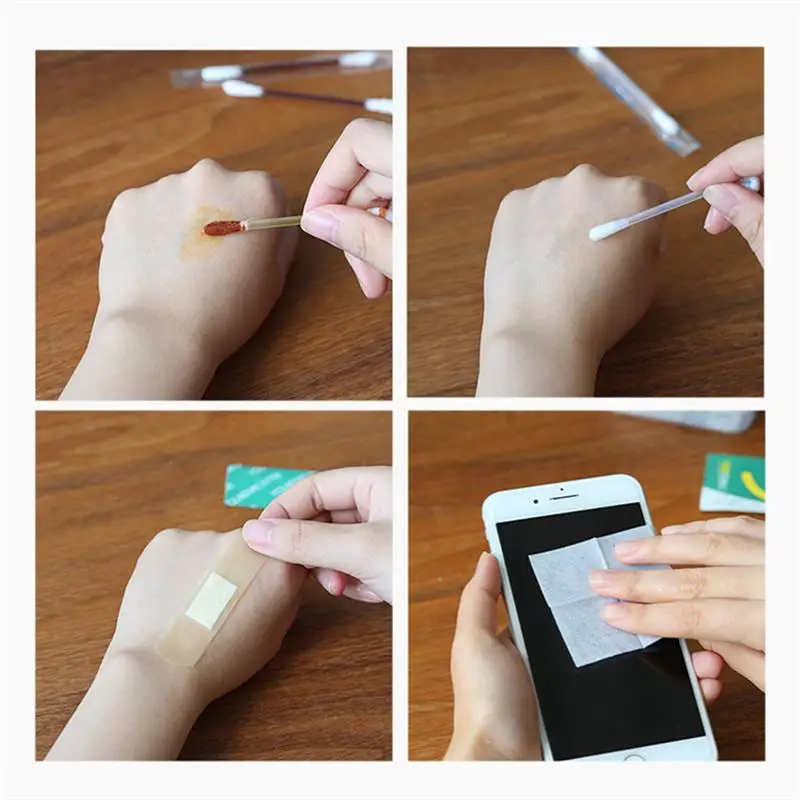 1 Set Cotton Swabs Alcohol Cotton Swab Wipes Band Aid Set Mini Storage Case Portable Outdoor Emergency First Aid Rescue Supply