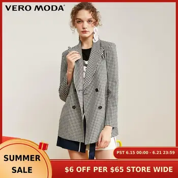 

Vero Moda New Women's Lapel Plaid Double-breasted Suit Jacket | 319308586