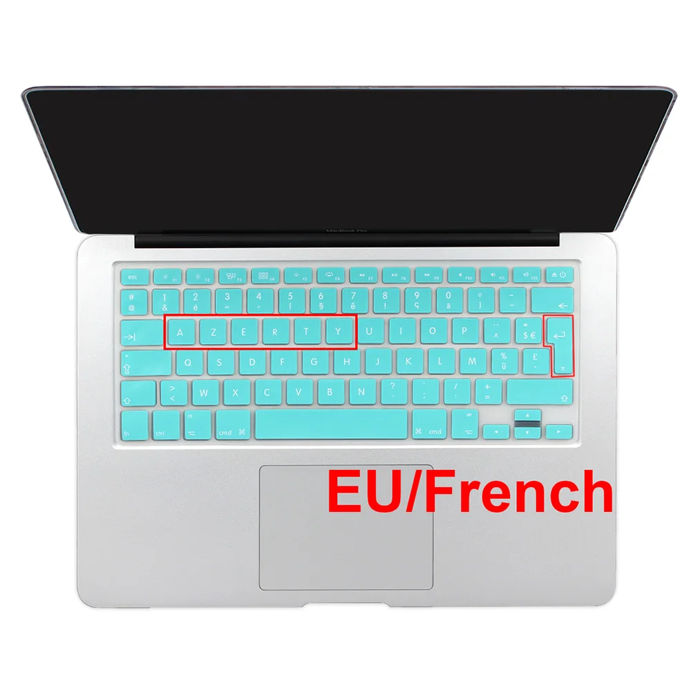 Градиентный цвет Силиконовая французская AZERTY испанская клавиатура кожного покрытия для Macbook Pro 1" 15" 1" Air 13" imac беспроводная клавиатура - Цвет: EU French Mint green