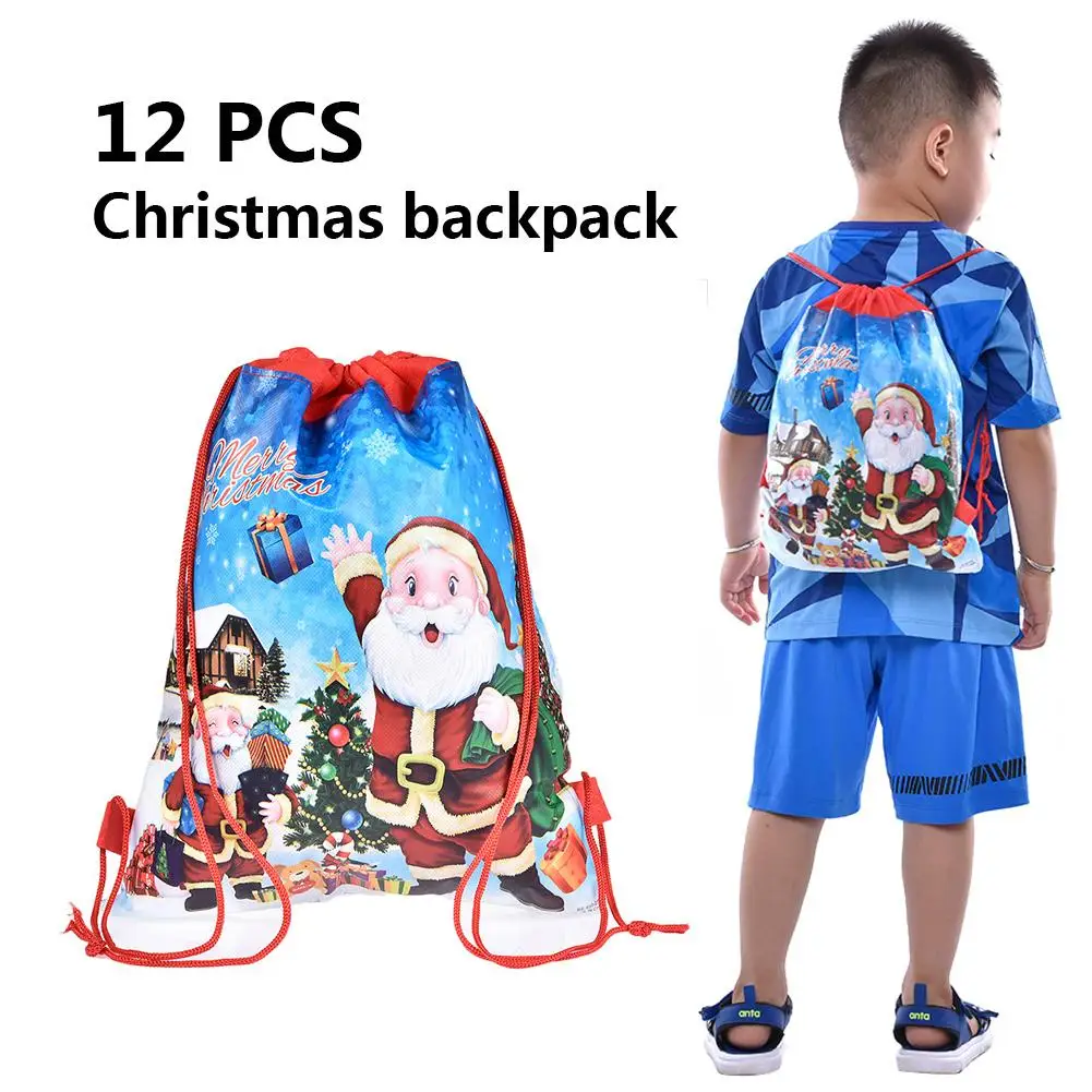 Santa Claus Bag Non-woven Reusable Drawstring Santa Sack Candy Bags Christmas Boys Girls Holiday Party Decorations Backpack Gift - Цвет: Синий