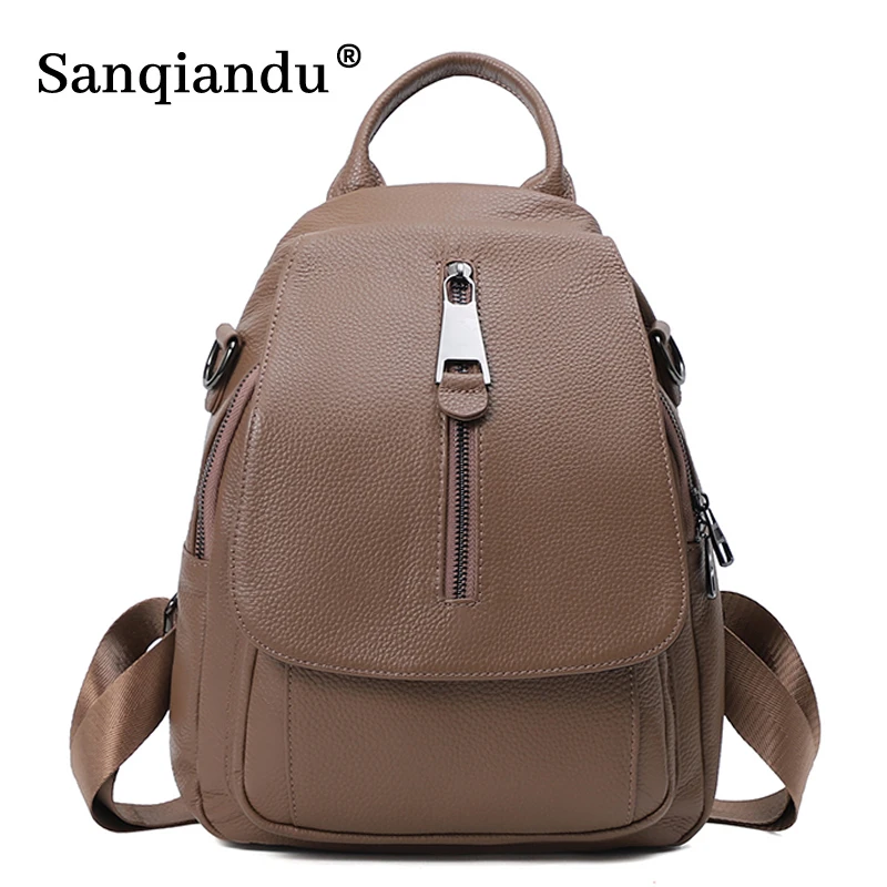Soft Cowhide Leather Flap Backpack 2022 Fashion Multifunctional Anti-theft Design Backpacks Simple Outdoor SchoolBag Book Girls Stylish Backpacks cheap