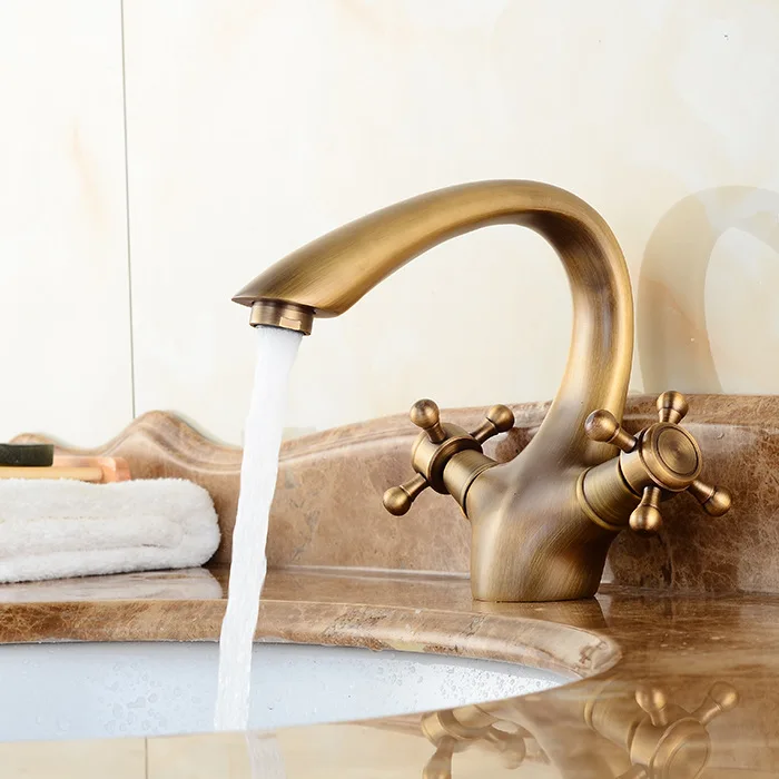 

European To Fake Something Antique Do Used Off The Stage Basin Water Tap Platform Basin Basin Hot And Cold Faucet Full Copper