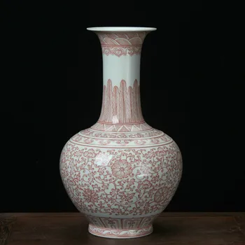 

ANTIQUE JINGDEZHEN UNDERGLAZE RED HOME OFFICE HOTEL DECORATION CHINESE PORCELAIN FLOWER VASE
