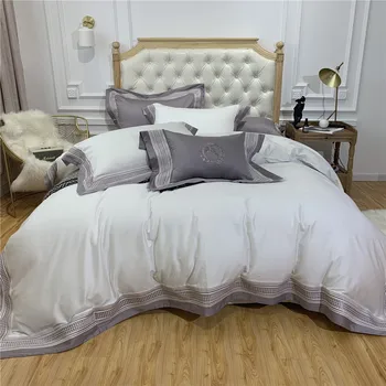 

4pcs Modern Simple Bed Sheets Luxury Egyptian Cotton Sateen Duvet Cover Set Queen King Size house de couette 220 240 Solid White