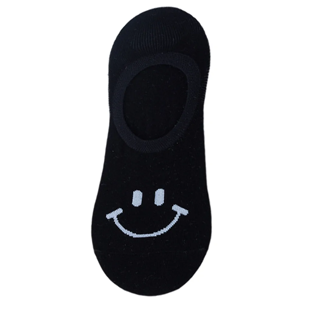 Kawaii/женские невидимые носки летние спортивные носки-башмачки со смайликом для девочек Нескользящие носки с цветочным рисунком calcetines mujer - Цвет: Black