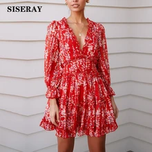 Женское сексуальное платье с вырезами на спине и цветочными оборками, романтичное шифоновое платье с рукавами-фонариками и оборками, женское короткое платье с v-образным вырезом для отдыха