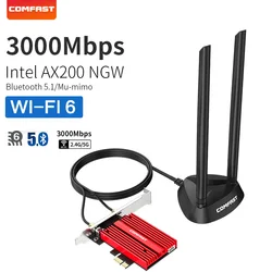 Placa de wifi ax200 de 3000mbps pcie 6, adaptador dual band sem fio bluetooth 802 para win 10 5.1. 11ac/ax