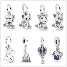 Прямая поставка, настоящее 925 пробы, серебро, винтажный милый кот, бусина в форме собаки, талисманы, подходят для Pandora, женские очаровательные браслеты, серебряные ювелирные изделия