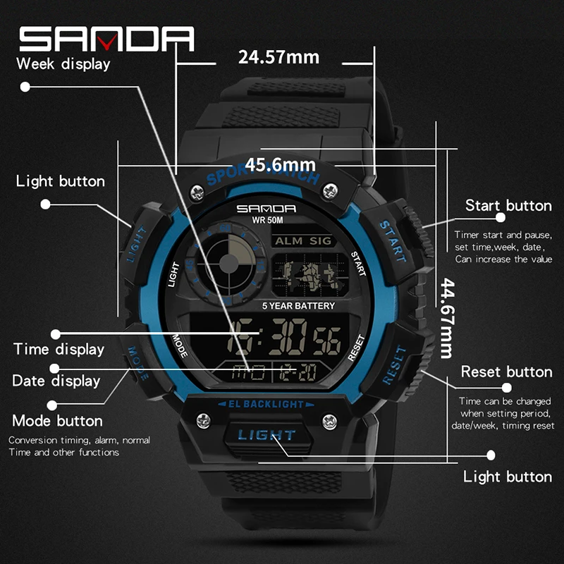 SANDA 2020 Sports Men's Watches Top Brand Luxury Military Quartz Watch Male 30m Waterproof S Shock Clock relogio masculino