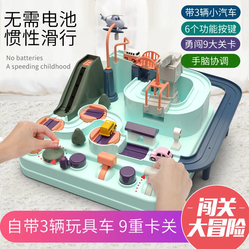 

Adventure Toy Car Checkpoints Adventure Manual Elevator Sliding Educational Children Rail Car Toy