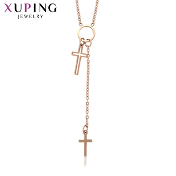 

Xupin Elegant Cross Shape Plain Necklace New Design Rose Gold Color Plated Jewelry for Women Design Christmas Gift S202.9-45917