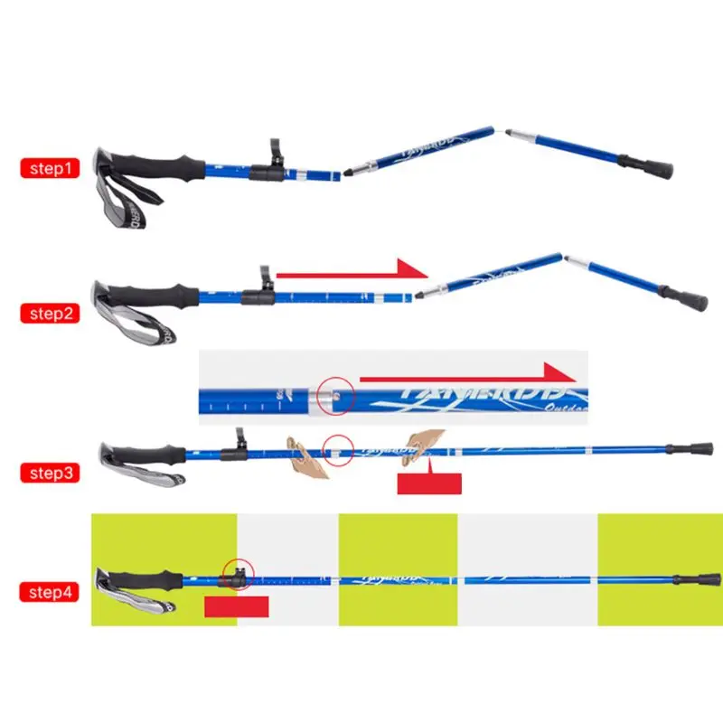 Треккинговые палки для путешествий 3 в 1 с защитным замком из алюминиевого сплава 5 секций, складные телескопические палки для походов и альпинизма