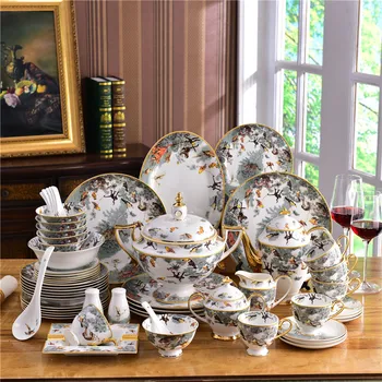 

European Animal Porcelain Dinner Set 58PCS Kitchen Restaurant Home Accessories Dinnerware Table Serving Plates Luxury Bone China