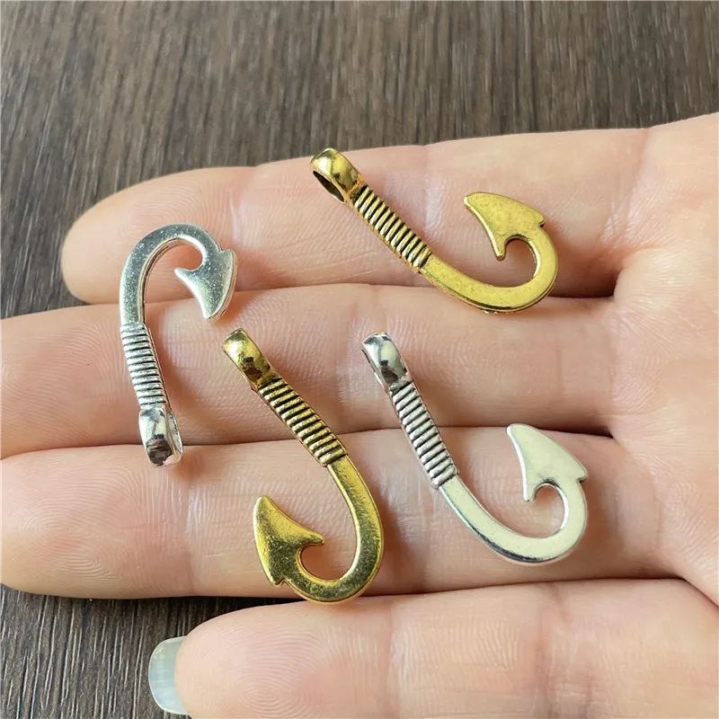 90pcs 13*30mm metal zinc alloy two-color anchor hook pendant DIY making bracelet leather rope buckle wholesale