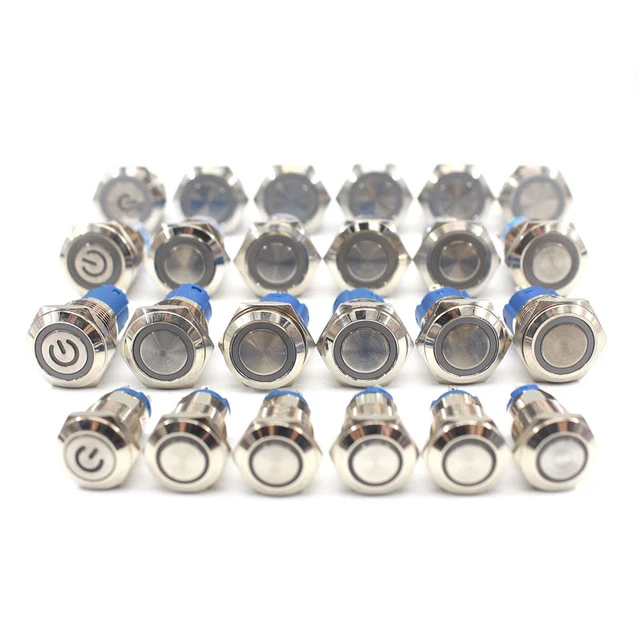 16mm Pre-Wired Blue LED Silver Vandal Switch for PC Power & Reset