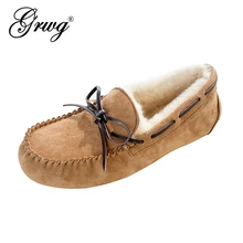 High Quality 100% Natural Fur Genuine Leather Women Flat Shoes New Fashion Women Moccasins Casual Loafers Plus Size Winter shoes