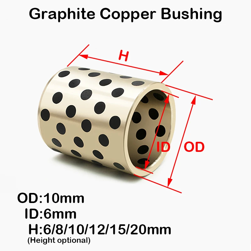 

Ball Bearing 1pcs OD10mm ID6mm Height free optional Linear Graphite Copper Set Bearing Bushing Oil Self-lubricating JDB
