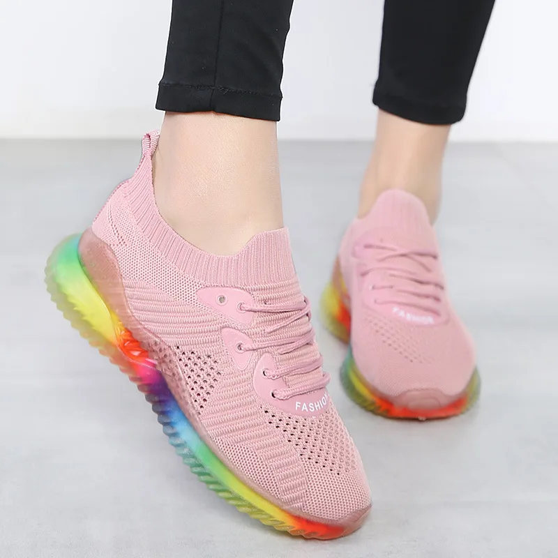 

2019 New Style Mesh Athletic Shoes Women's Summer Breathable Fly Woven INS Fashion Versatile Students Low Top Air Cushion wa zi