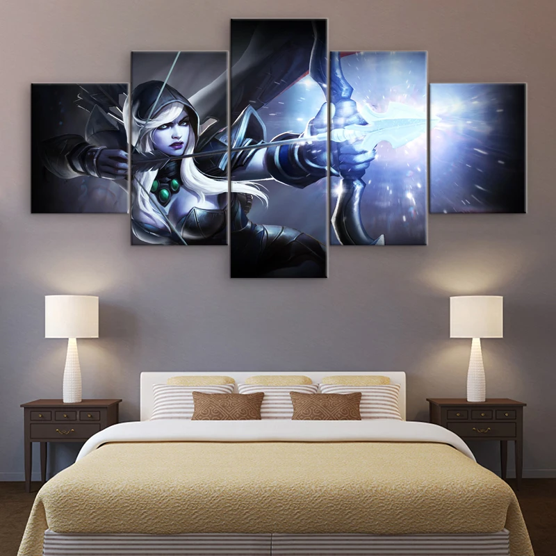  5 Panel Dota 2 Drow Ranger Canvas Print Game Poster Wall Decor Painting For Living Room Pictures Ar