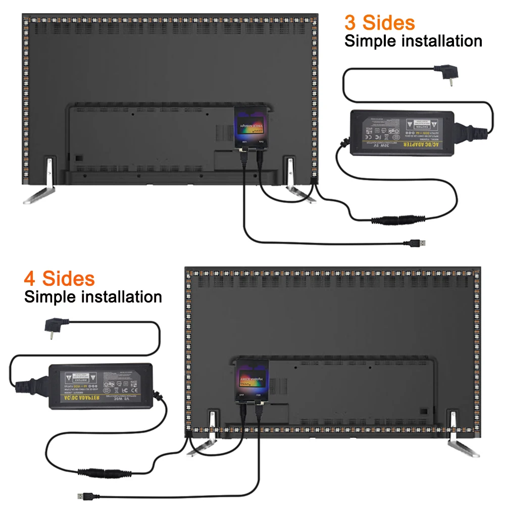 ws2812 RGB USB LED Strip light HDTV TV Monitor Desktop PC Screen Backlight lighting Ambilight ws2812b Tape Ribbon String 1M~ 5M