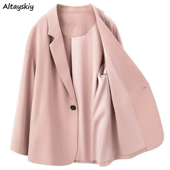 

Blazers Womens Spring Autumn Notched Single Button Drop Shoulder Solid Loose All-match Chic High Quality Female Ladies 2020 New