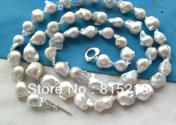 

ddh00319 Unusual White & Gray Keshi Keishi Baroque Pearl Necklace 14KGP 34"